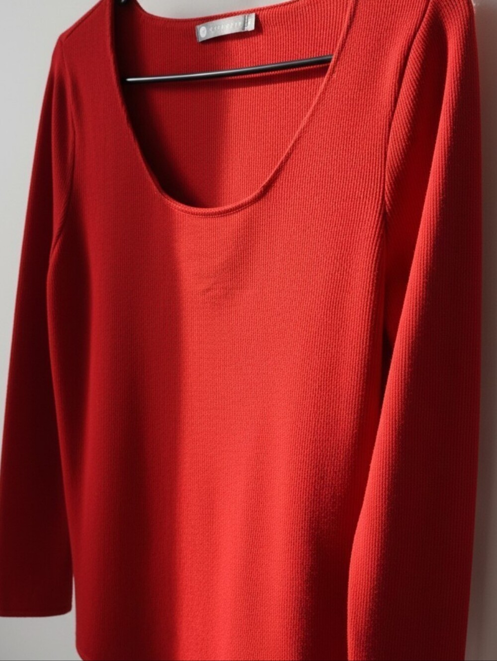 XL IN CASHMERE 100% Cashmere Red Scoop Neck Long Sleeve Fine Knit Sweater